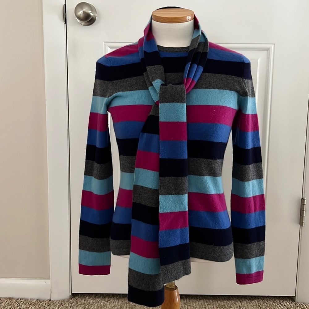 Land’s End Striped Cashmere Sweater and Scarf Set